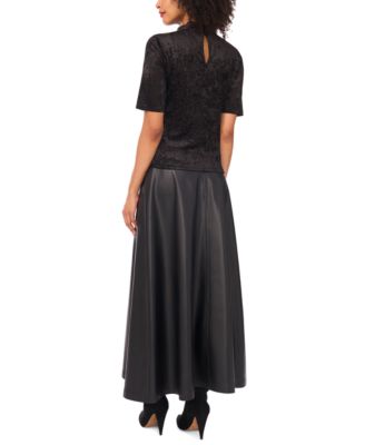 Women's Velvet Mock-Neck Short-Sleeve Top