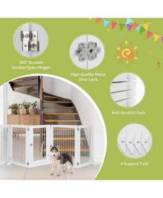 6-Panel Freestanding Dog Gate Foldable Walk-Through Playpen w/ 4 Support Feet