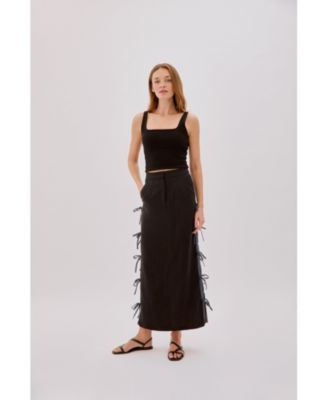 Women's Carolina Linen Bow Midi Skirt