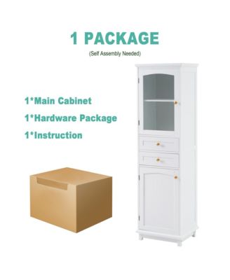 63 Inch Freestanding Bathroom Storage Cabinet with Glass Doors and Adjustable Shelves MDF Floor Cabinet for Bathroom