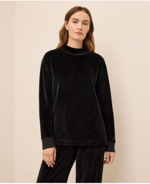 Женский свитер Pact Organic Cotton Velour Mock Neck Pullover, цвет: Чёрный