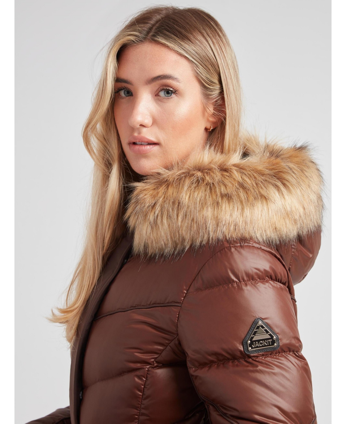 JACK1T Women's Diamond Belted Extra Long Down Coat