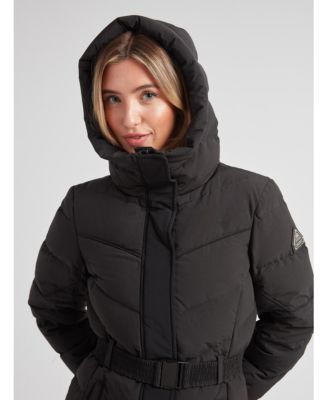 Women's Diamond Belted Hooded Down Coat