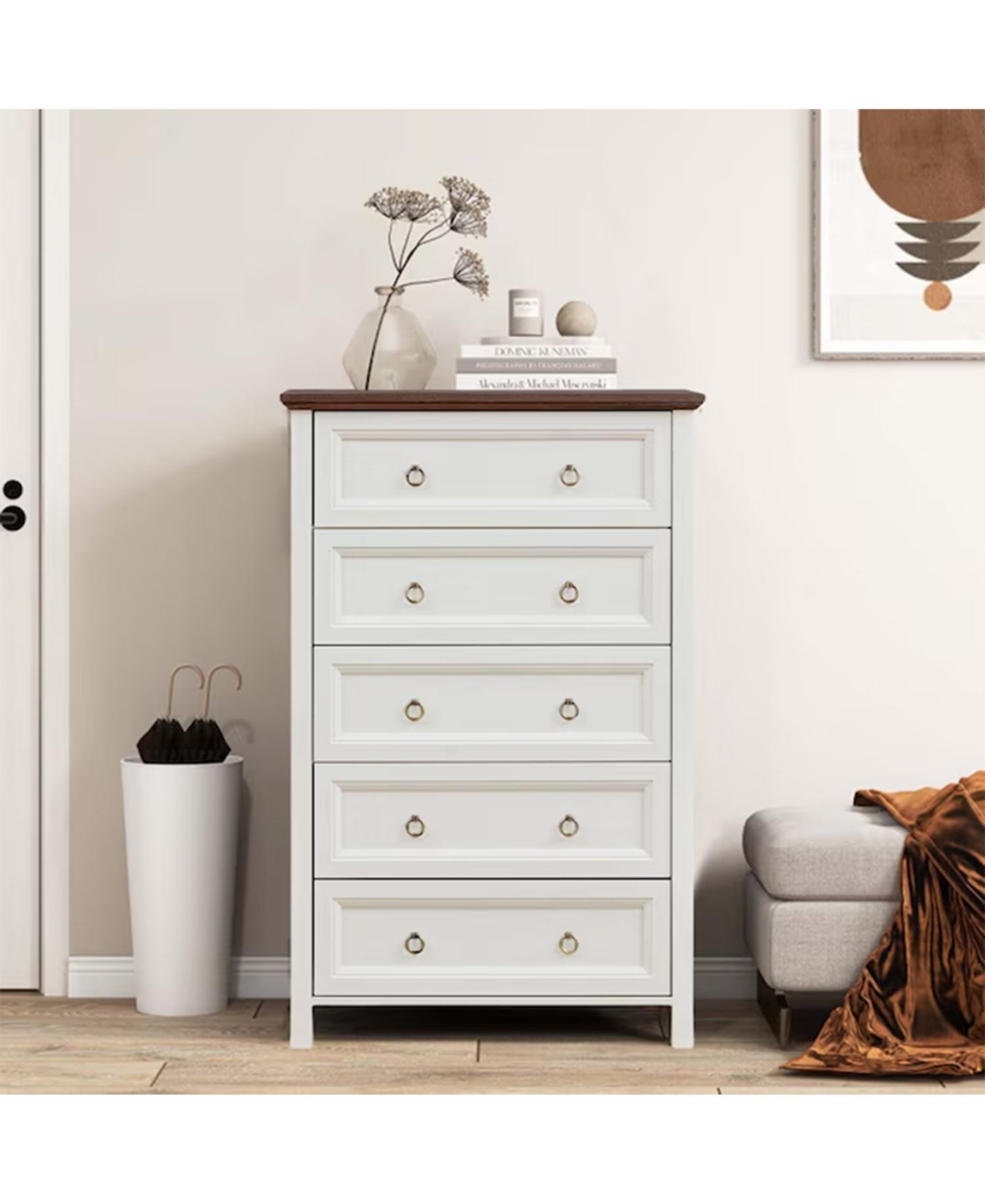 Airsurfer 5 Drawers Dresser Chest for Bedroom Wood Rustic Tall Chest of Drawers Organizer for Bedroom Living Room and Hallway