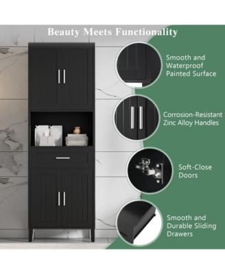 70.9 Inch Tall Freestanding Bathroom Cabinet with Adjustable Shelves and Open Storage for Bathroom Living Room and Laundry