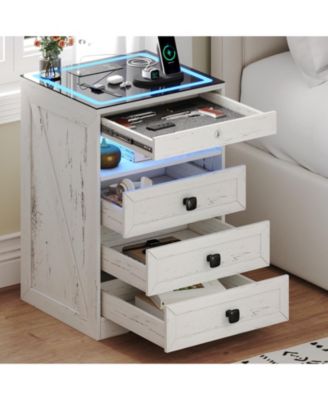 Smart LED Nightstand  Wood  3-Color Lights  Drawers & Charging Station