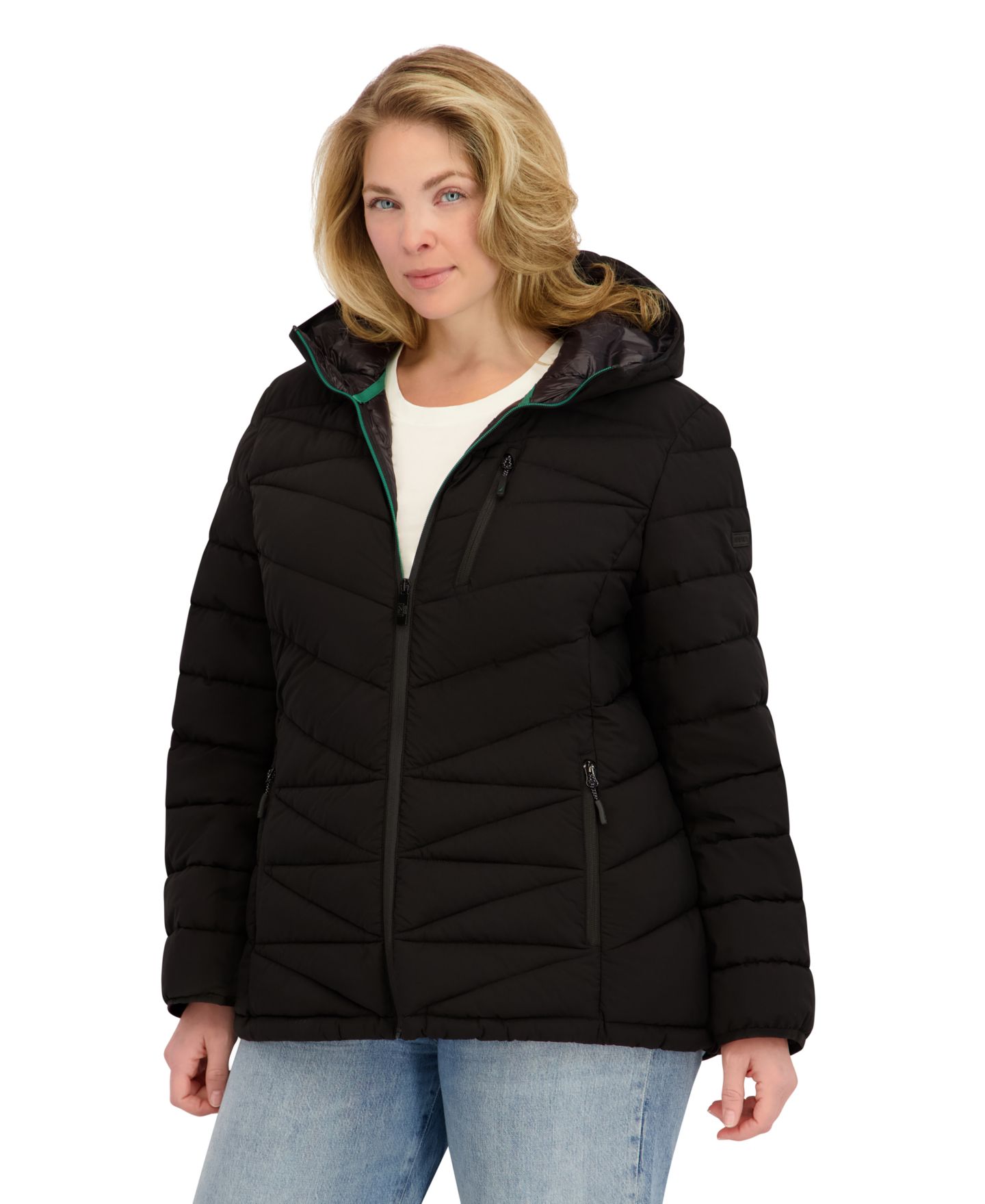 Женское пальто Nautica Plus Size Zip Front Short Packable, цвет: Чёрный — фото 2
