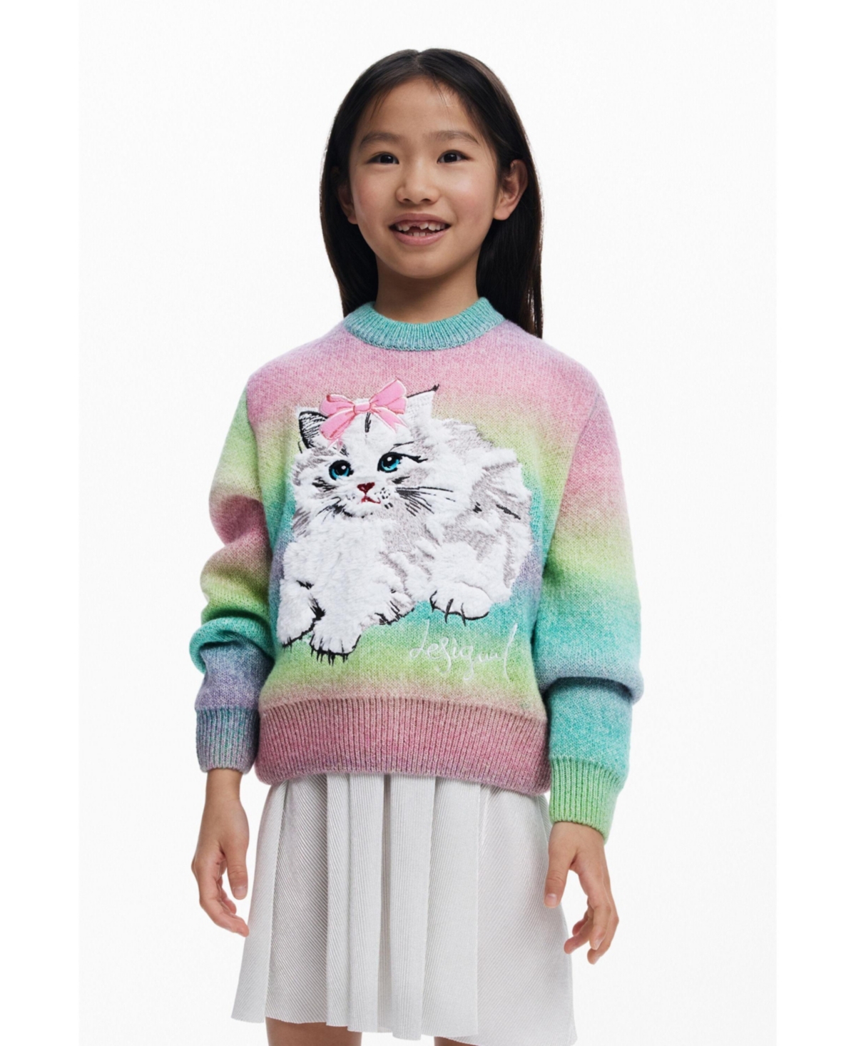 Desigual Girls's Rainbow cat sweater - Multi
