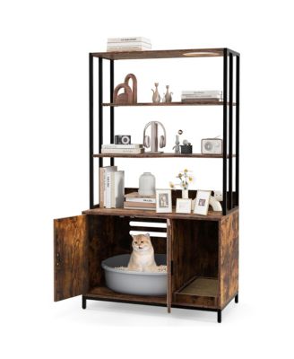 61'' Cat Litter Box Enclosure w/ Storage 3-tier Shelves Side Entrance