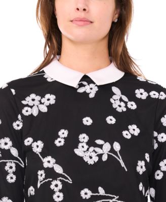 Women's Sequin Long-Sleeve Detail Floral Printed Mini Dress