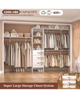 120'' Heavy Duty Closet Organizer System with 3 Wooden Drawers, 10FT Walk-in Closet Organizer with 3 Shelving Towers