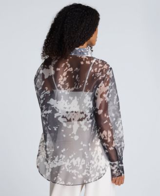 Women's Printed Oversized Button-Front Long-Sleeve Shirt