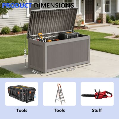 260 gal Patio Waterproof Resin Deck Box Lockable Outdoor Storage Garden Tools