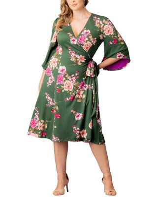 Plus Size Gemini Wrap Dress with Contrast Lined Sleeves