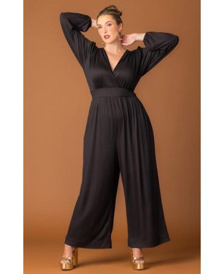 Plus Size Brigitte Long Sleeve Wide Leg Jumpsuit