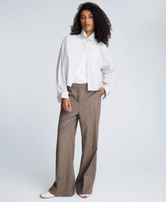 Women's Stripe Button-Front Crop Shirt