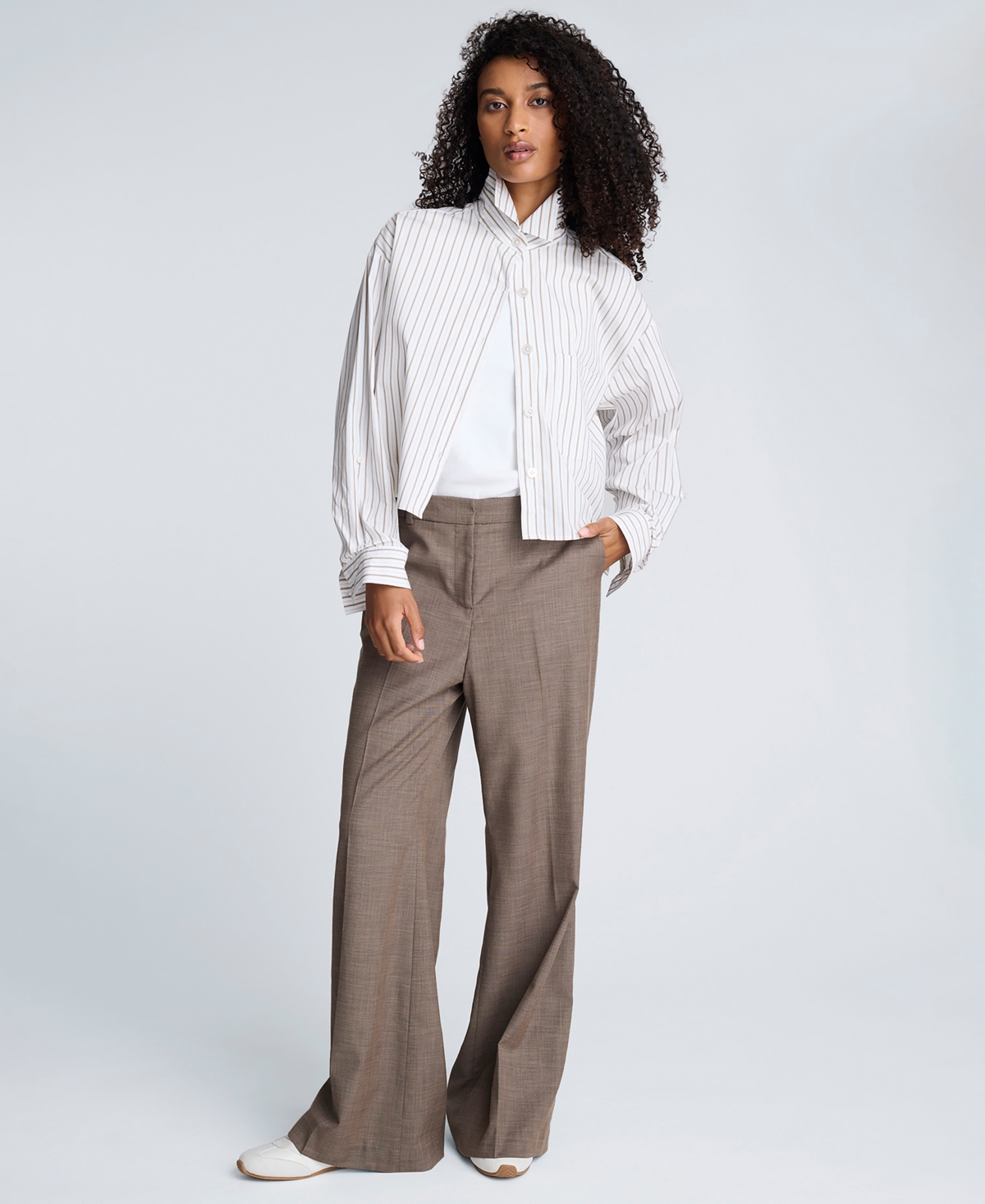 Kenneth Cole Women's Stripe Button-Front Crop Shirt