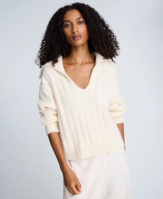 Kenneth Cole - Women's V-Neck Wide Rib Polo Sweater