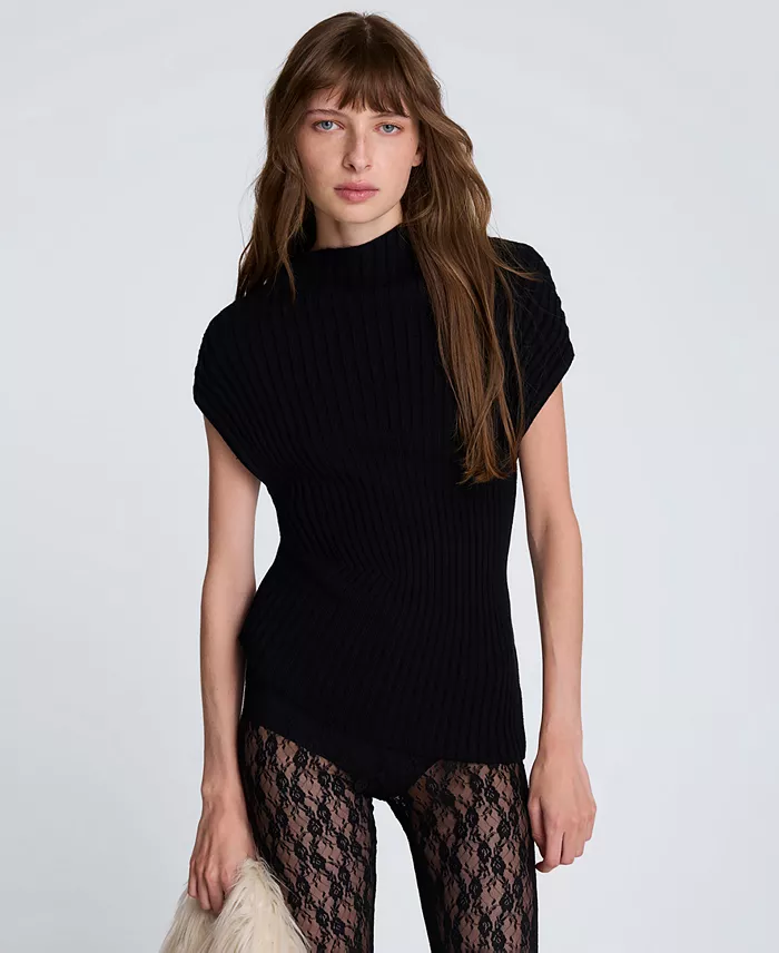 Women's Asymmetric Rib Mock Neck Sweater - thumbnail 6