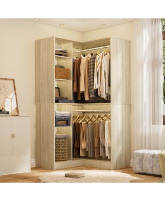 Freestanding Corner Closet System with 8 Shelves and 2 Hanging Rods, 36-Inch Closet Organizer for Bedroom