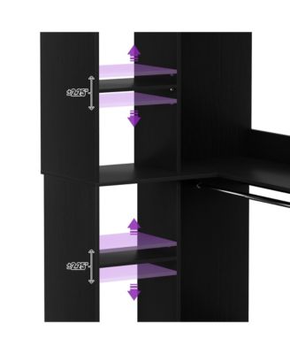 Freestanding Corner Closet System with 8 Shelves and 2 Hanging Rods, 36-Inch Closet Organizer for Bedroom