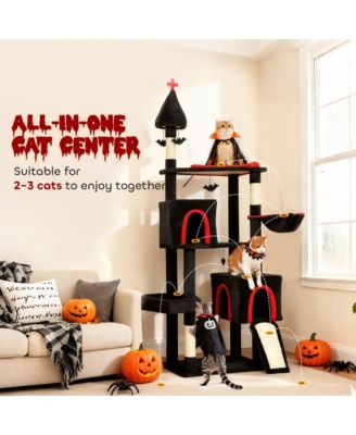 Gothic Cat Tree, 78" Cat Tower with Coffin Bed, Halloween