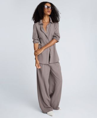 Women's Pinstripe High Rise Double Pleated Pants