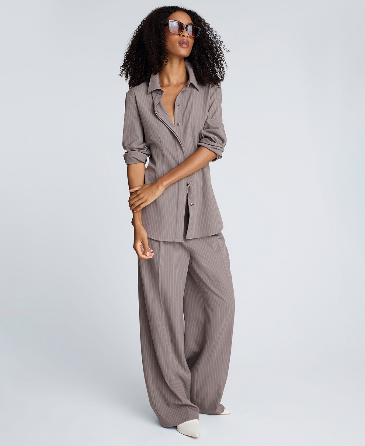 Kenneth Cole Women's Pinstripe High Rise Double Pleated Pants