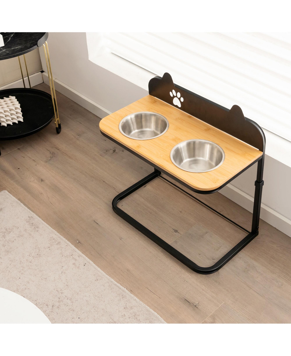 Gymax Elevated Dog Bowls 3 Adjustable Heights with 2 Stainless Steel Food Water Bowls