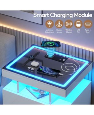 1 PC Wood Smart LED Nightstand with Charging, Auto Sensor & 2 Drawers -  Nightstand