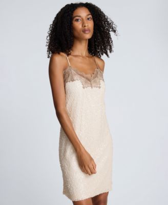 Sequin Netting Lace Trim Slip Dress