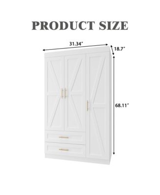 Freestanding   Wood   Hanging Rod & Shelves Bedroom Armoire