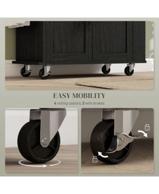 30" Power Outlets, USB Ports, Drawer, Cabinet, Spice & Towel Rack Rolling Kitchen Island Cart