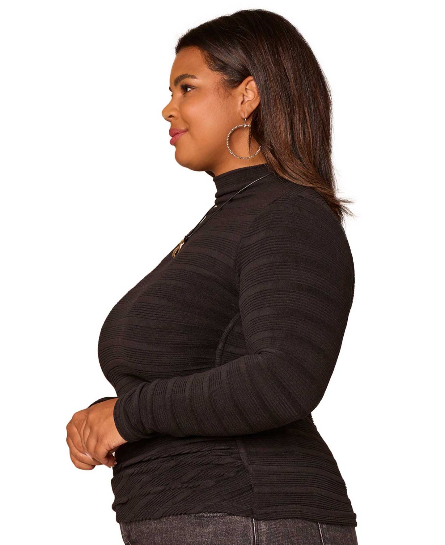 Женский топ Democracy Plus Size Long-Sleeve Asymmetrical Side Ruching, цвет: Чёрный — фото 2