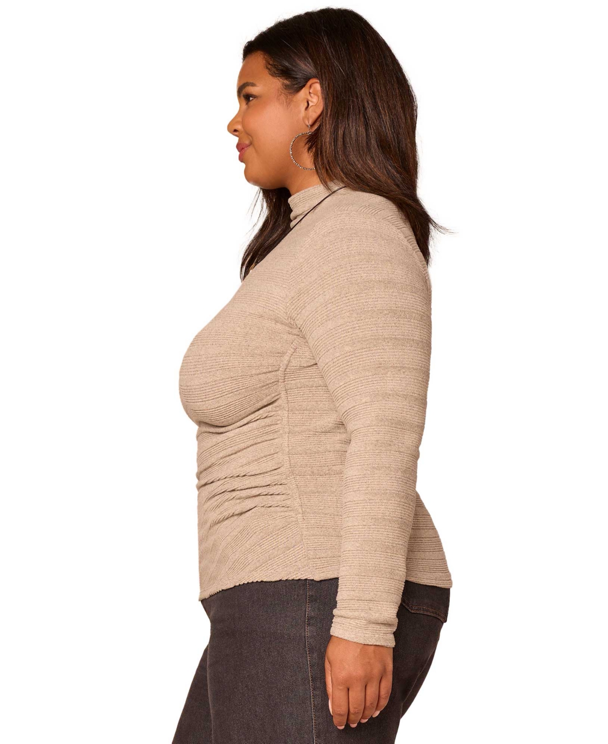 Democracy Plus Size Long-sleeve Asymmetrical Side Ruching Top In Brown