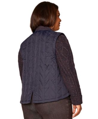 Plus Size Stand Collar Quilted Vest Zip Jacket