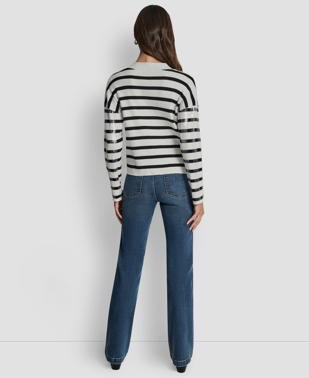 Dkny Jeans Women's Striped Cropped Long-sleeve Cardigan Sweater In Multi