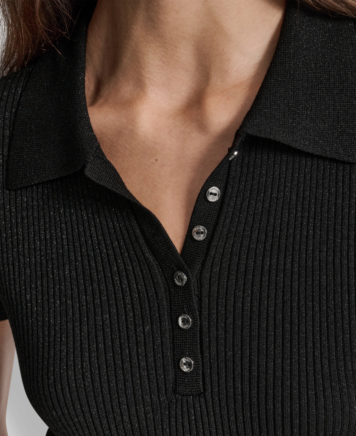 Dkny Jeans Women's Slim Fit Ribbed Polo Sweater