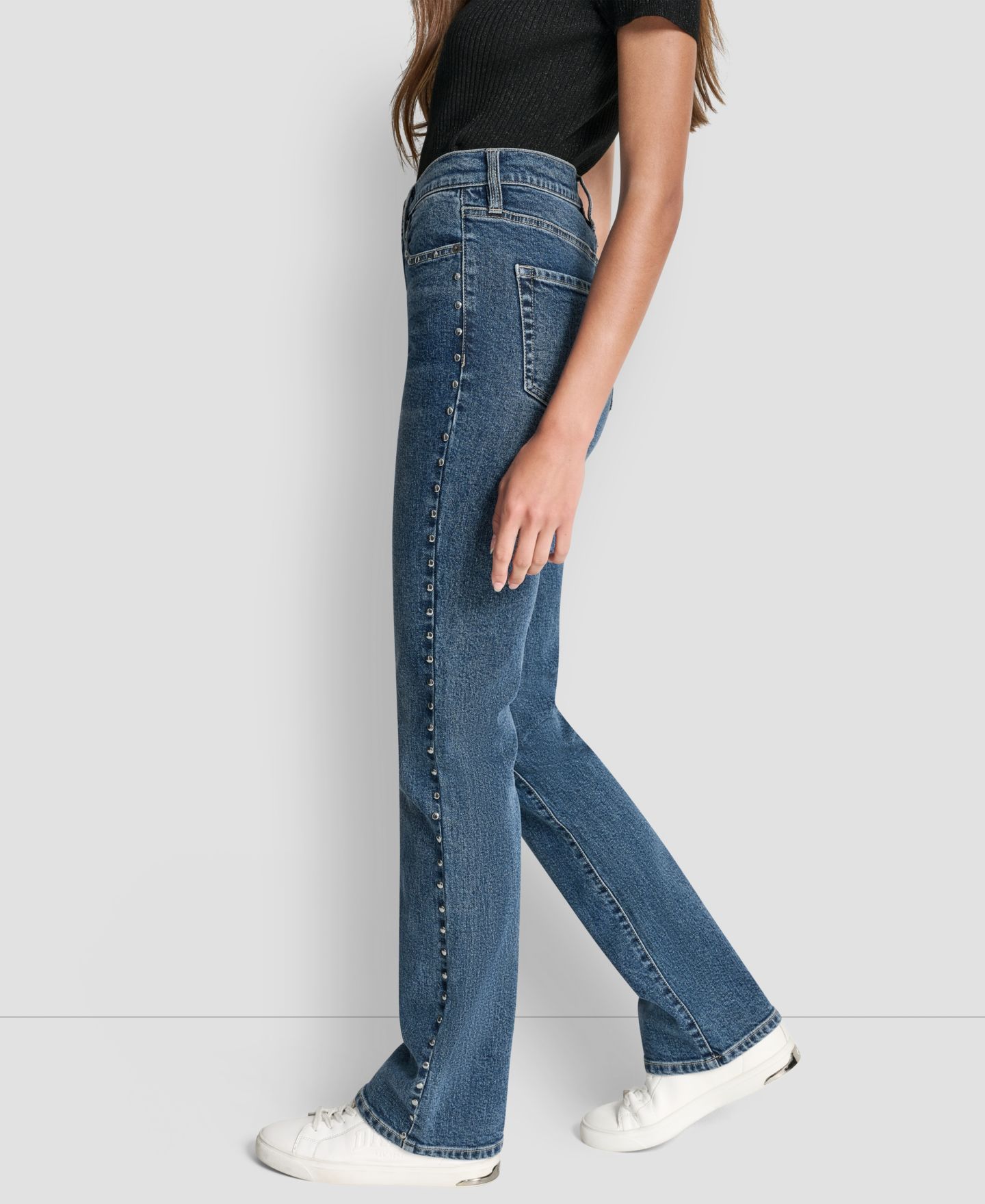 Женские джинсы DKNY Jeans Side Studded High-Rise Bootcut, цвет: Cobble Hill — фото 2