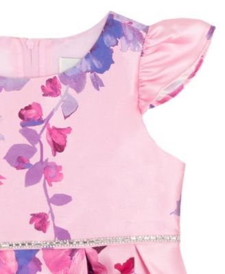 Girls' 2T-6X Printed Mikado Hi-Low Pleated Dress