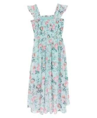 Girls 7-16 Floral Lurex Chiffon Smocked Dress