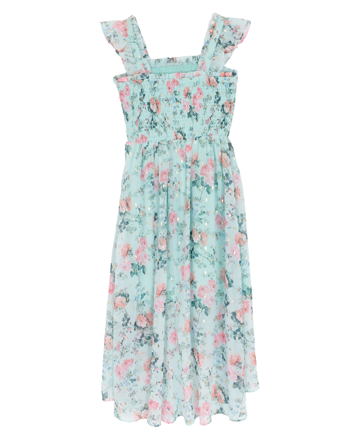Rare Editions Girls 7-16 Floral Lurex Chiffon Smocked Dress