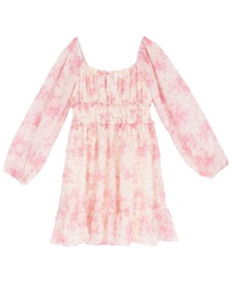 Girls 7-16 Floral Chiffon Square Neck Dress