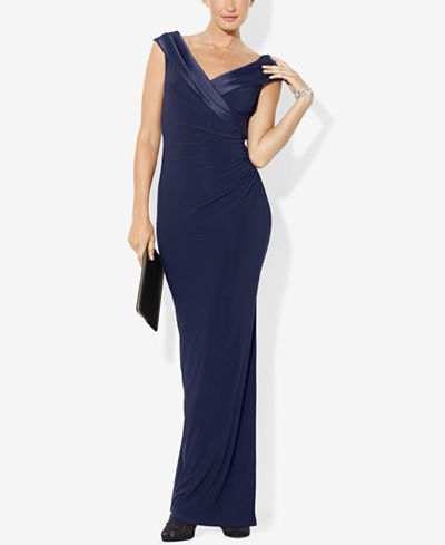 ralph lauren sleeveless portrait collar draped gown