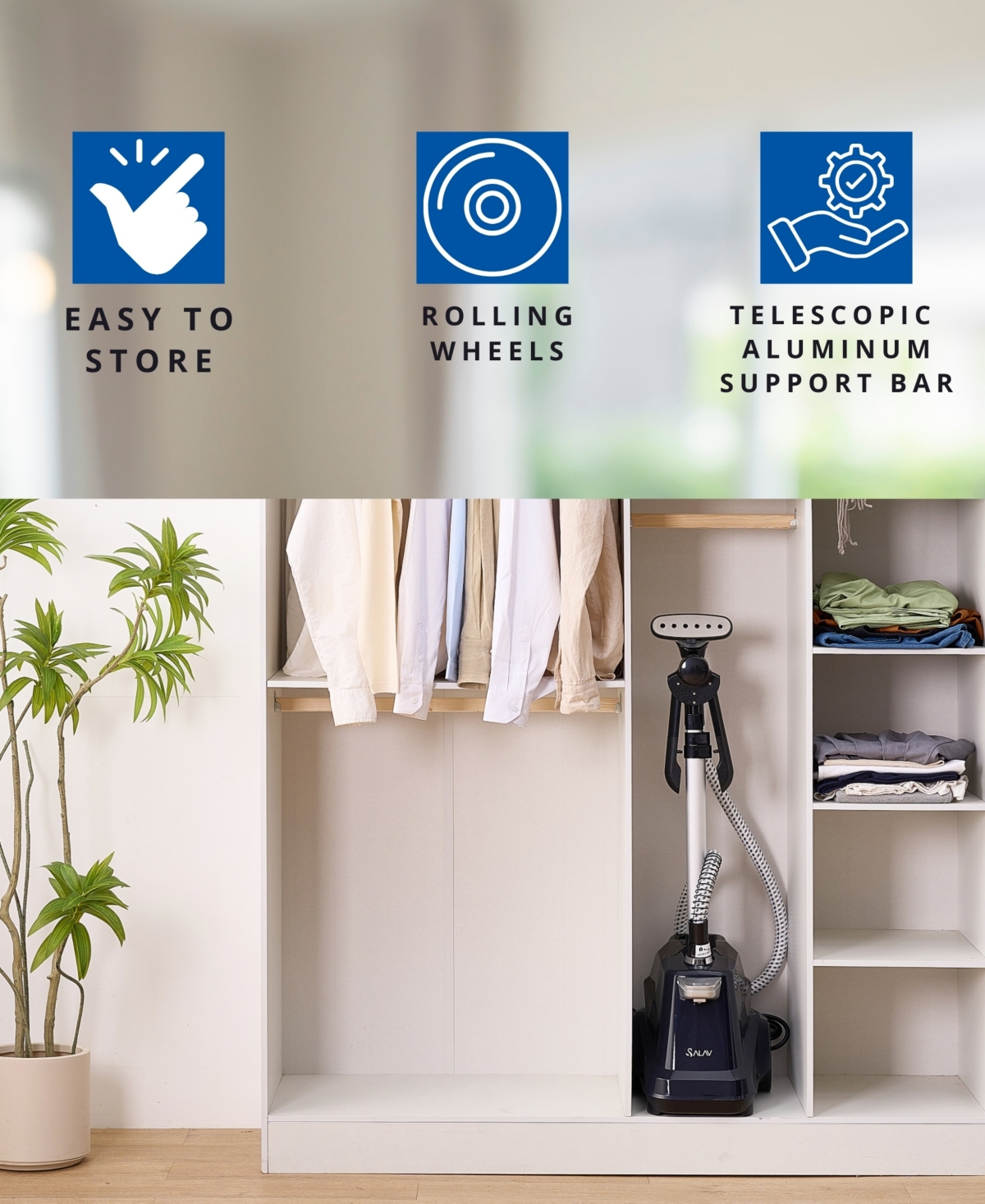 Salav Commercial Grade Smart Auto Shut-Off 70.5" Garment Steamer