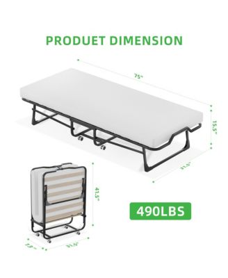 Portable Folding Bed with Mattress & Metal Frame for Easy Storage, 75"x 31"