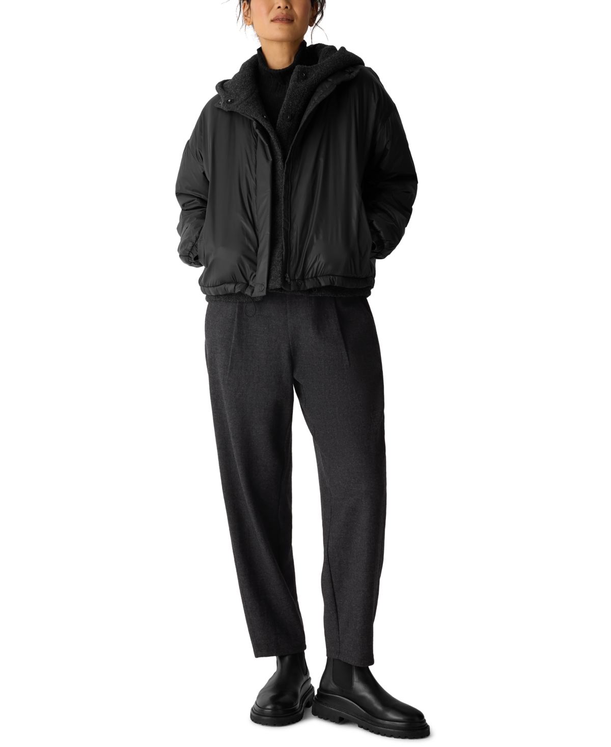 Eileen Fisher Women's High Collar Puffer Jacket, Regular And Plus In Black