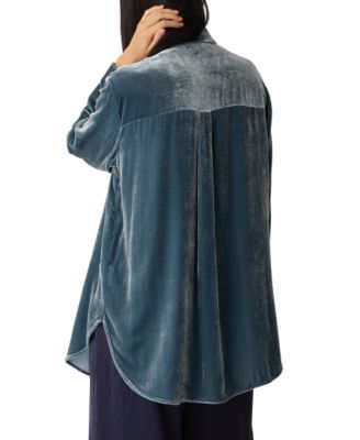 Women's Collared Velvet Long-Sleeve Shirt