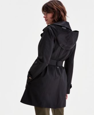 Women's Single-Breasted Hooded Belted Trench Coat