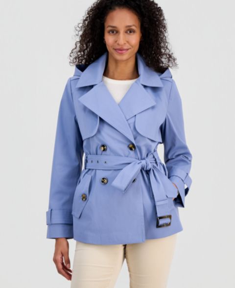 Женские куртки London Fog Petite Short Double-Breasted Belted Trench Coat